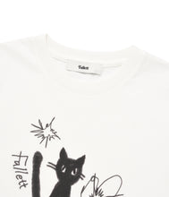 將圖片載入圖庫檢視器 FALLETT Night Nero 手繪黑貓白色短版T恤 (MAMAMOO 輝人同款)
