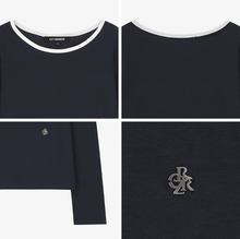 將圖片載入圖庫檢視器 CITYBREEZE 活力撞色滾邊長袖上衣 (3色可選_深藍色/象牙白/條紋)