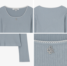 將圖片載入圖庫檢視器 CITYBREEZE 羅紋蕾絲方領長袖上衣 (4色可選_白色/灰色/黑色/天空藍)