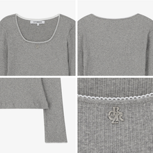 將圖片載入圖庫檢視器 CITYBREEZE 羅紋蕾絲方領長袖上衣 (4色可選_白色/灰色/黑色/天空藍)