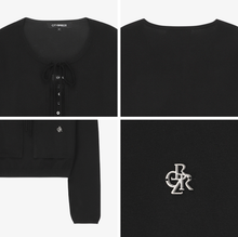 將圖片載入圖庫檢視器 CITYBREEZE 簡約修身綁帶兩件式針織套裝 (3色可選_黑色/白色/卡其色)