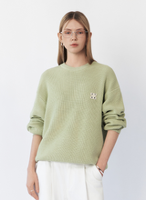 將圖片載入圖庫檢視器 CITYBREEZE LOGO燙布貼八字針織毛衣 (7色可選_象牙白/卡其色/淺綠色/天空藍/灰色/深藍色/黑色)