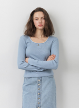 將圖片載入圖庫檢視器 CITYBREEZE 羅紋蕾絲方領長袖上衣 (4色可選_白色/灰色/黑色/天空藍)