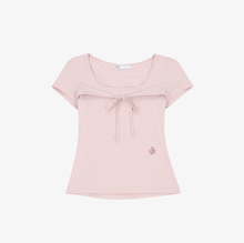 將圖片載入圖庫檢視器 CITYBREEZE 方領綁帶短袖上衣 (2色可選_粉色/黑色)