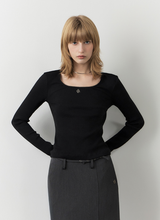 將圖片載入圖庫檢視器 CITYBREEZE 羅紋蕾絲方領長袖上衣 (4色可選_白色/灰色/黑色/天空藍)