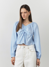 將圖片載入圖庫檢視器 CITYBREEZE 清新V領抓皺上衣 (2色可選_白色/天空藍)