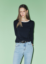 將圖片載入圖庫檢視器 CITYBREEZE 活力撞色滾邊長袖上衣 (3色可選_深藍色/象牙白/條紋)