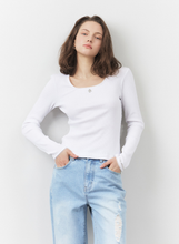 將圖片載入圖庫檢視器 CITYBREEZE 羅紋蕾絲方領長袖上衣 (4色可選_白色/灰色/黑色/天空藍)