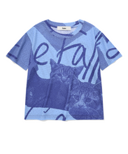 將圖片載入圖庫檢視器 FALLETT Cat Print 印刷貓貓藍色短版T恤