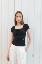 將圖片載入圖庫檢視器 CITYBREEZE 方領綁帶短袖上衣 (2色可選_粉色/黑色)