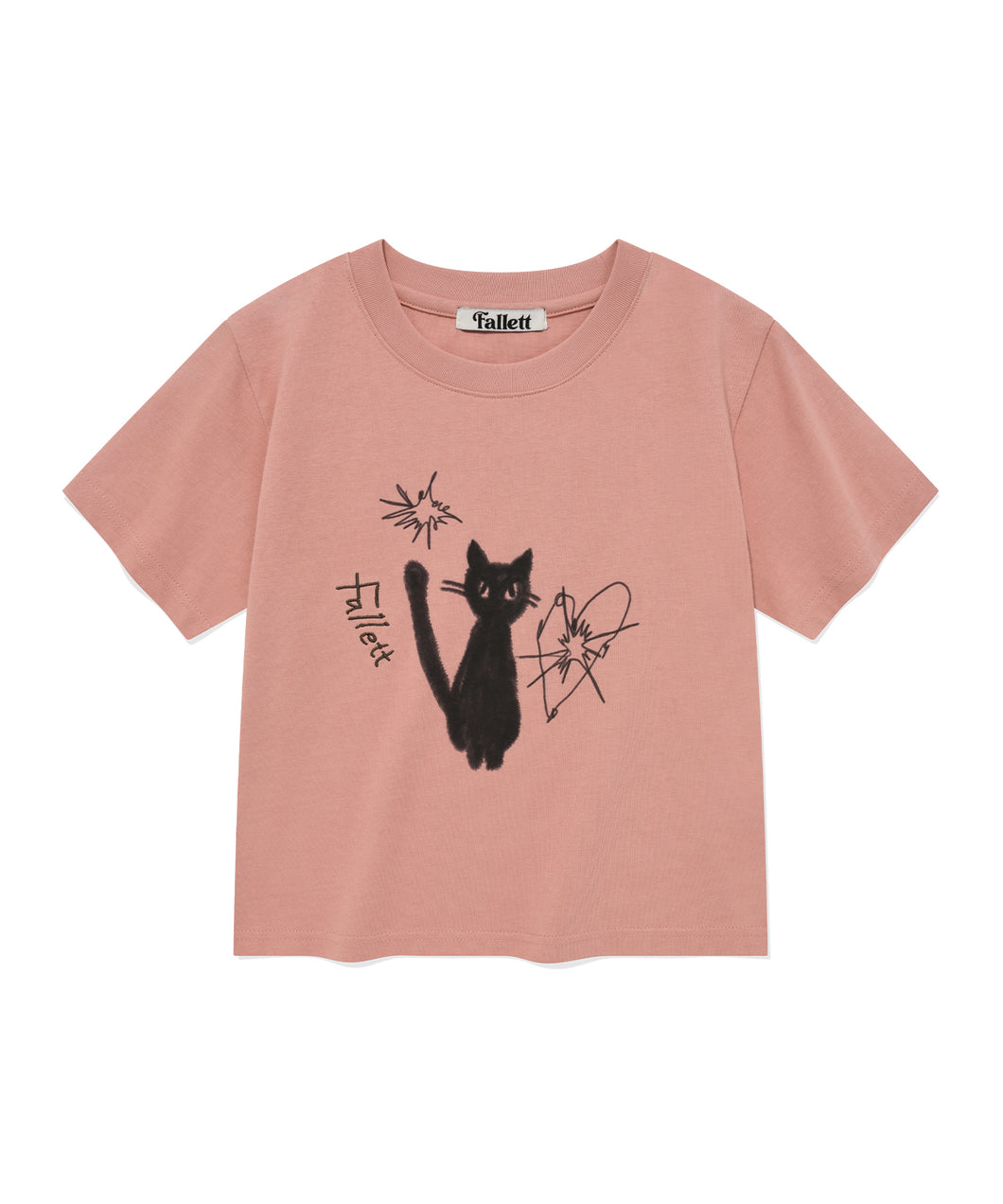 FALLETT Night Nero 手繪黑貓粉色短版T恤