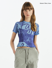 將圖片載入圖庫檢視器 FALLETT Cat Print 印刷貓貓藍色短版T恤