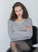 將圖片載入圖庫檢視器 CITYBREEZE 羅紋蕾絲方領長袖上衣 (4色可選_白色/灰色/黑色/天空藍)