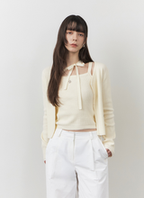 將圖片載入圖庫檢視器 CITYBREEZE 簡約綁帶兩件式針織套裝 (3色可選_黑色/橄欖綠/奶油色)