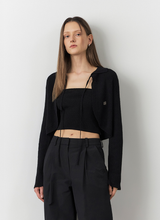 將圖片載入圖庫檢視器 CITYBREEZE 質感翻領針織罩衫 (2色可選_黑色/奶油色)