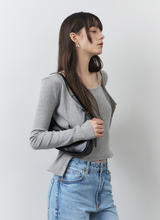 將圖片載入圖庫檢視器 CITYBREEZE 優雅網眼造型兩件式針織套裝 (3色可選_黑色/灰色/白色)