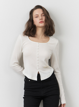 將圖片載入圖庫檢視器 CITYBREEZE 方領排釦造型長袖上衣 (4色可選_白色/灰色/米色/黑色)