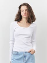 將圖片載入圖庫檢視器 CITYBREEZE 羅紋蕾絲方領長袖上衣 (4色可選_白色/灰色/黑色/天空藍)