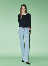 將圖片載入圖庫檢視器 CITYBREEZE 活力撞色滾邊長袖上衣 (3色可選_深藍色/象牙白/條紋)