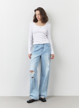 將圖片載入圖庫檢視器 CITYBREEZE 羅紋蕾絲方領長袖上衣 (4色可選_白色/灰色/黑色/天空藍)