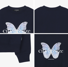 將圖片載入圖庫檢視器 CITYBREEZE 個性蝴蝶圖案大學T (3色可選_深藍色/花灰色/奶油色)