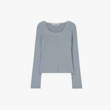 將圖片載入圖庫檢視器 CITYBREEZE 羅紋蕾絲方領長袖上衣 (4色可選_白色/灰色/黑色/天空藍)