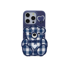 將圖片載入圖庫檢視器 SECOND UNIQUE NAME 深藍色格紋小熊手機殼