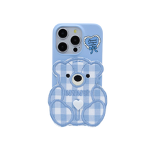 將圖片載入圖庫檢視器 SECOND UNIQUE NAME 天藍色格紋小熊手機殼