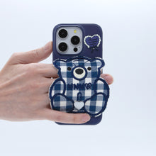 將圖片載入圖庫檢視器 SECOND UNIQUE NAME 深藍色格紋小熊手機殼