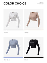 將圖片載入圖庫檢視器 CONCHWEAR 立體線條短版長袖上衣 4色