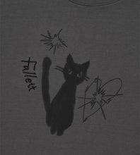 將圖片載入圖庫檢視器 FALLETT Night Nero 手繪黑貓深灰色短版T恤
