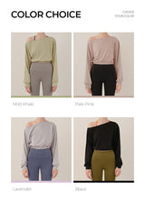 將圖片載入圖庫檢視器 CONCHWEAR 慵懶寬鬆長袖露肩罩衫 4色