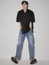 將圖片載入圖庫檢視器 CCOMAQUE 韓式長帶裝飾V領黑色上衣