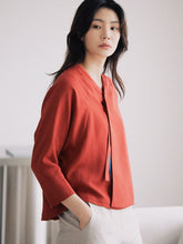將圖片載入圖庫檢視器 DOLSILNAI 刺繡七分袖紅色罩衫