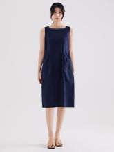 將圖片載入圖庫檢視器 DOLSILNAI 平口無袖深藍色連身洋裝