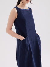 將圖片載入圖庫檢視器 DOLSILNAI 平口無袖深藍色連身洋裝