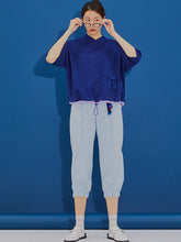 將圖片載入圖庫檢視器 CCOMAQUE 腰部綴飾縮口藍色七分褲