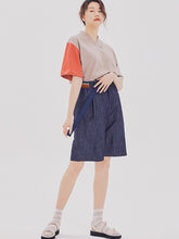 將圖片載入圖庫檢視器 CCOMAQUE 側腰彩色裝飾深藍色五分褲