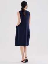 將圖片載入圖庫檢視器 DOLSILNAI 平口無袖深藍色連身洋裝