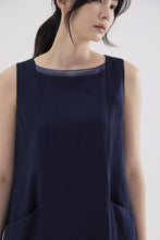 將圖片載入圖庫檢視器 DOLSILNAI 平口無袖深藍色連身洋裝