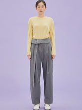 將圖片載入圖庫檢視器 CCOMAQUE 韓式長帶休閒打摺灰色寬褲