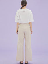 將圖片載入圖庫檢視器 CCOMAQUE 韓式長帶裝飾休閒米色寬褲