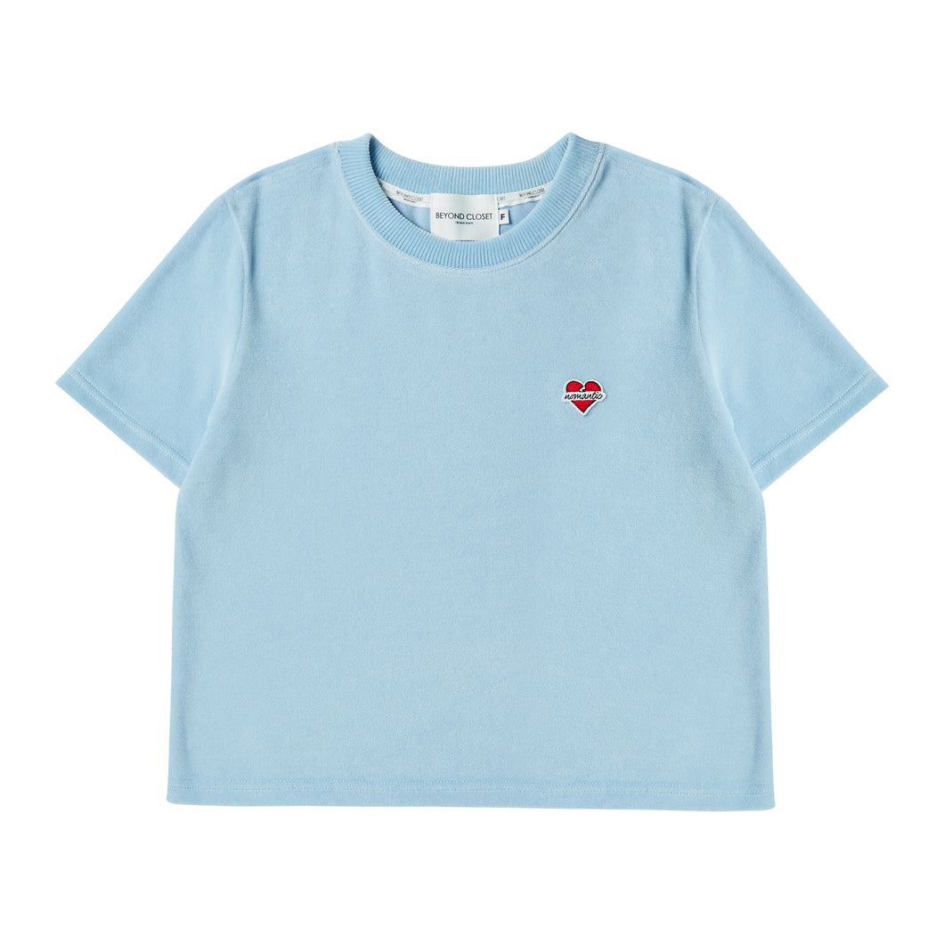 BEYOND CLOSET 浪漫愛心天空藍絲絨短版T恤