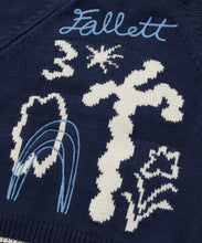 將圖片載入圖庫檢視器 FALLETT Drawing Garden 手繪深藍色拉鍊針織外套 (TXT姜太顯同款)
