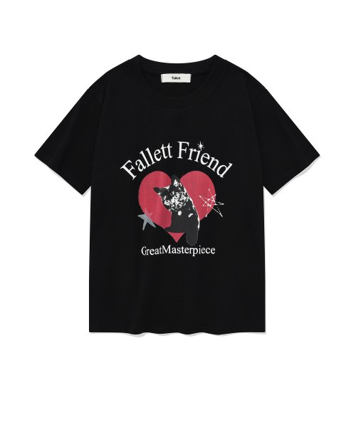FALLETT Heart Nero 愛心黑貓黑色短袖T恤