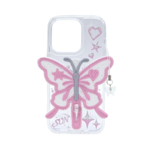 將圖片載入圖庫檢視器 SECOND UNIQUE NAME 透明蝴蝶粉色手機殼
